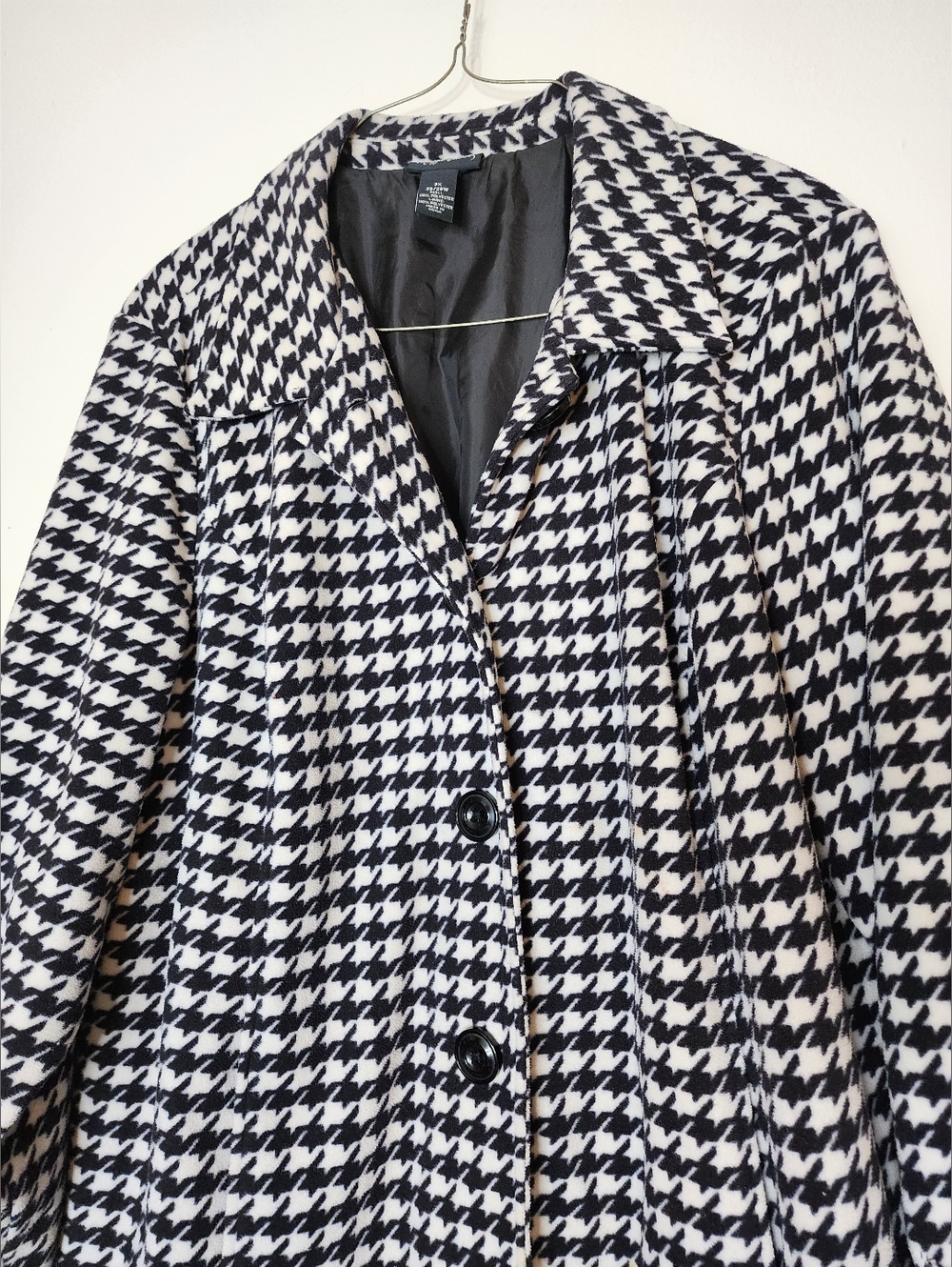 Vintage Houndstooth Womens Pea Coat Winter Black White Car Coat Church Office - Picture 5 of 7